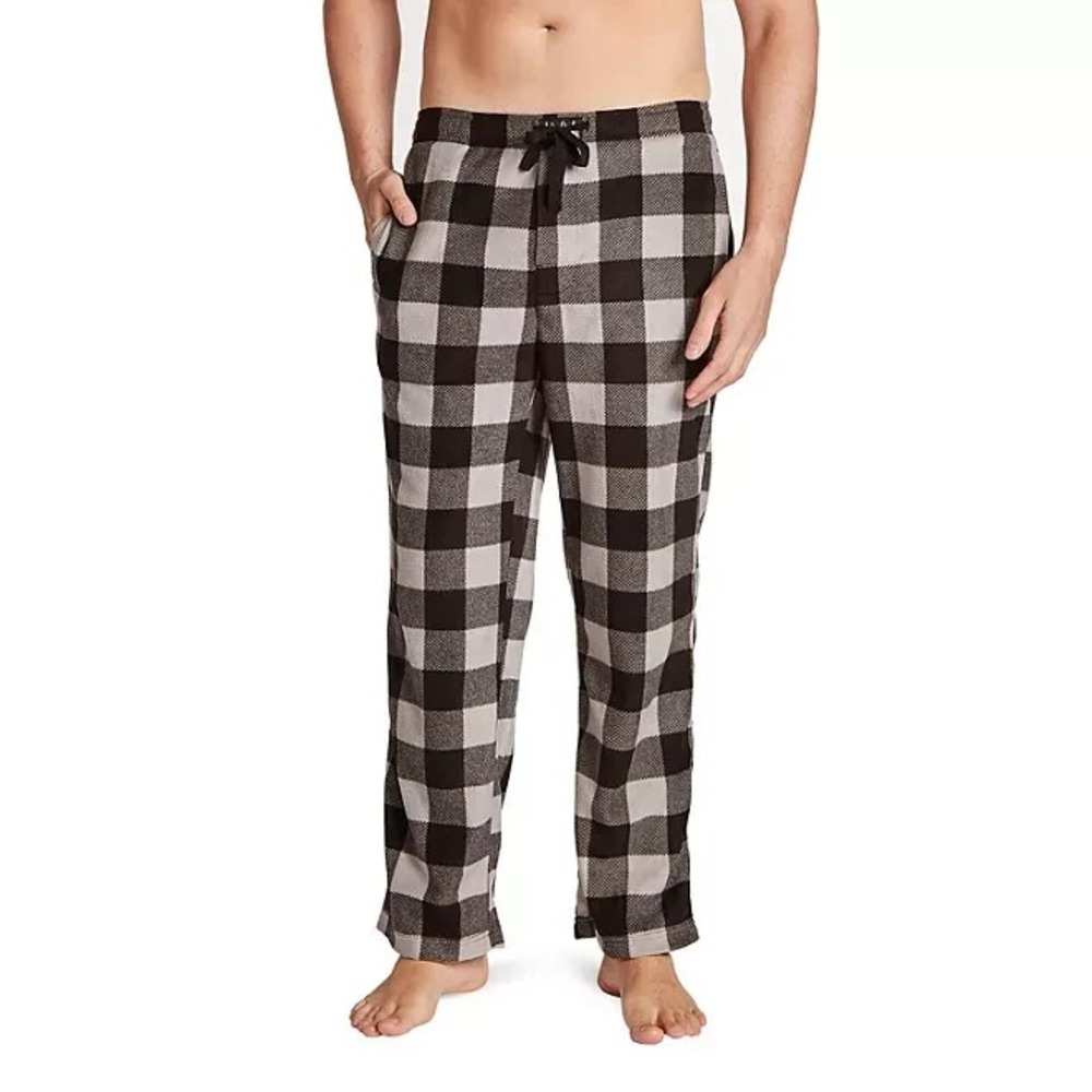 Lucky Brand Mens Sleep Fleece Pant XS Jet Black Buffalo Plaid Pajama Pants